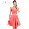 Grace Karin Strapless Chiffon simples e curtos padrões de vestido de baile rosa de melancia CL6297
